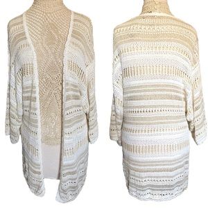 💛- Liv as One Crochet Knit long cardigan duster with metallic.